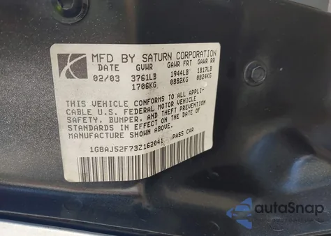 2003 Saturn Ion Level 2 z USA, uszkodzony, nr VIN 1G8AJ52F73Z162041